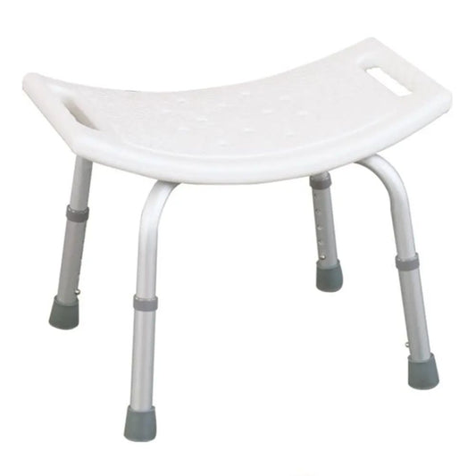 Piso de ducha rectangular blanco con asas recortadas y patas ajustables