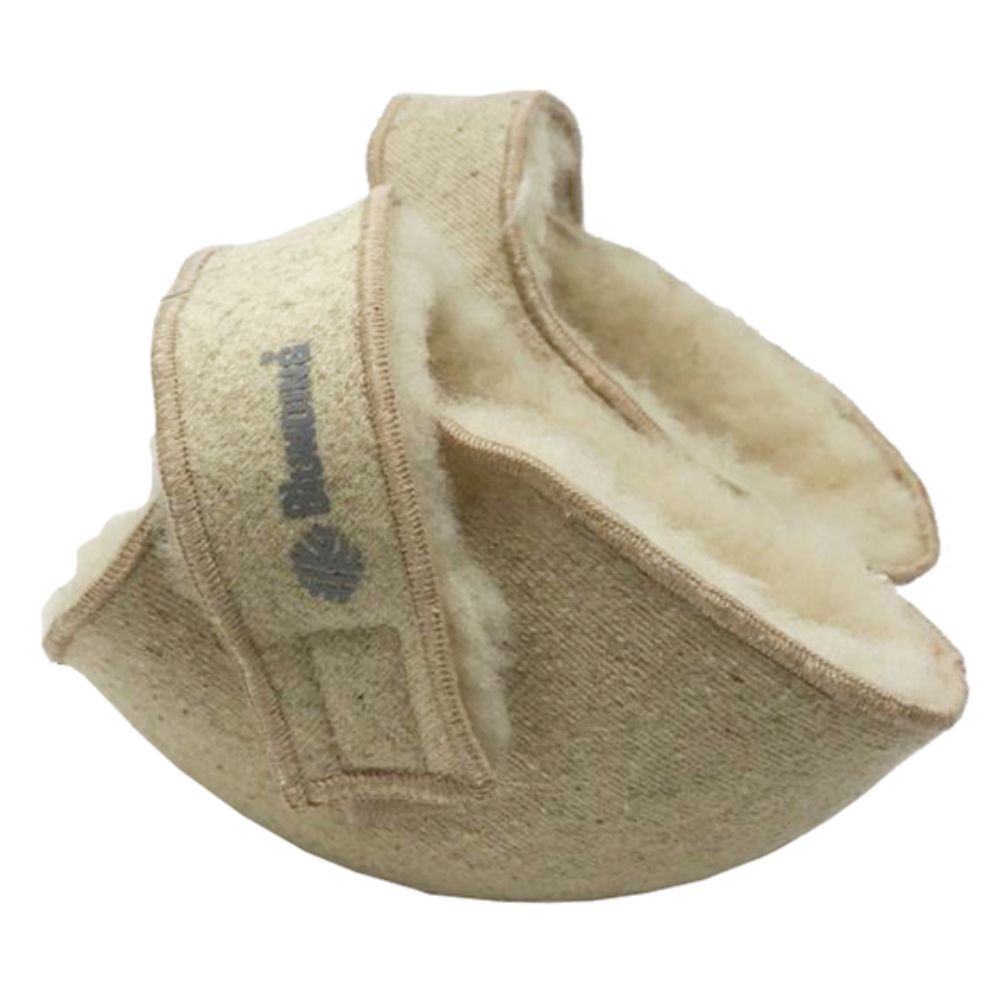 Coppia di coderas antiescara in lana beige E-292, imbottite e chiusura regolabile