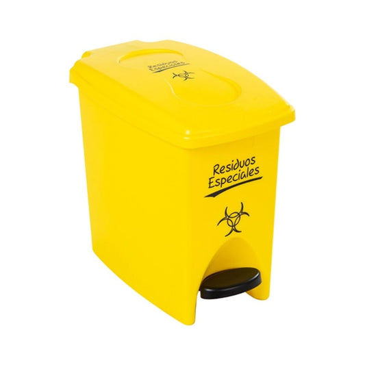 Contenedor plástico 10 L con tapa y pedal, color amarillo, residuos especiales.