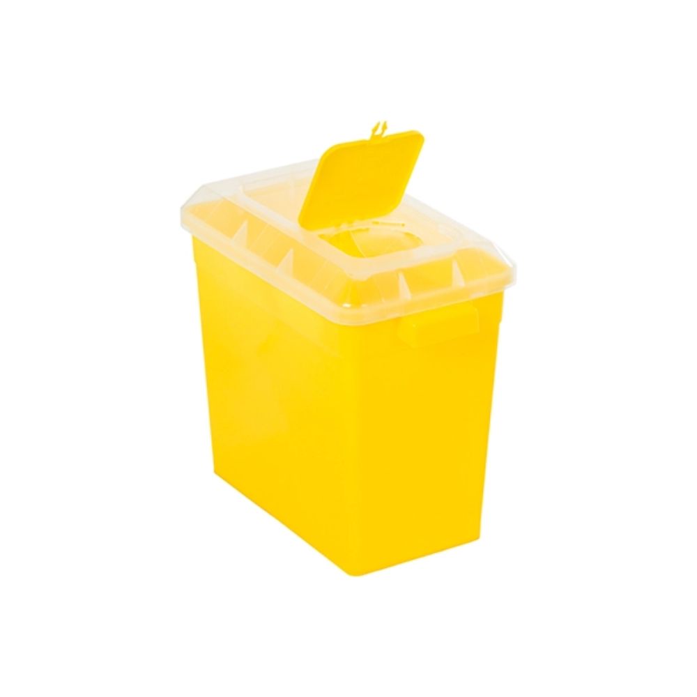Contenedor residuos 1.5 L E-1 amarillo con tapa abatida sobre la cubeta
