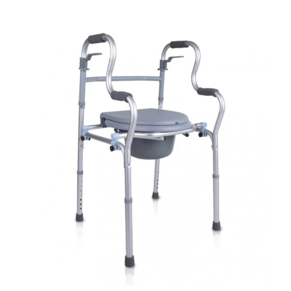 Andador plegable tipo burrito con baño: asiento acolchado y soporte para brazos