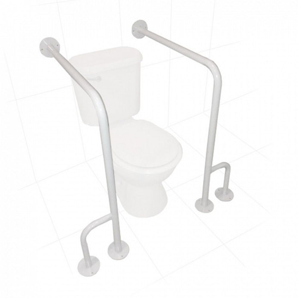 Barra de baño blanca esmaltada para inodoro, asidero de pared y suelo