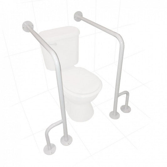 Barra de baño blanca esmaltada para inodoro, asidero de pared y suelo