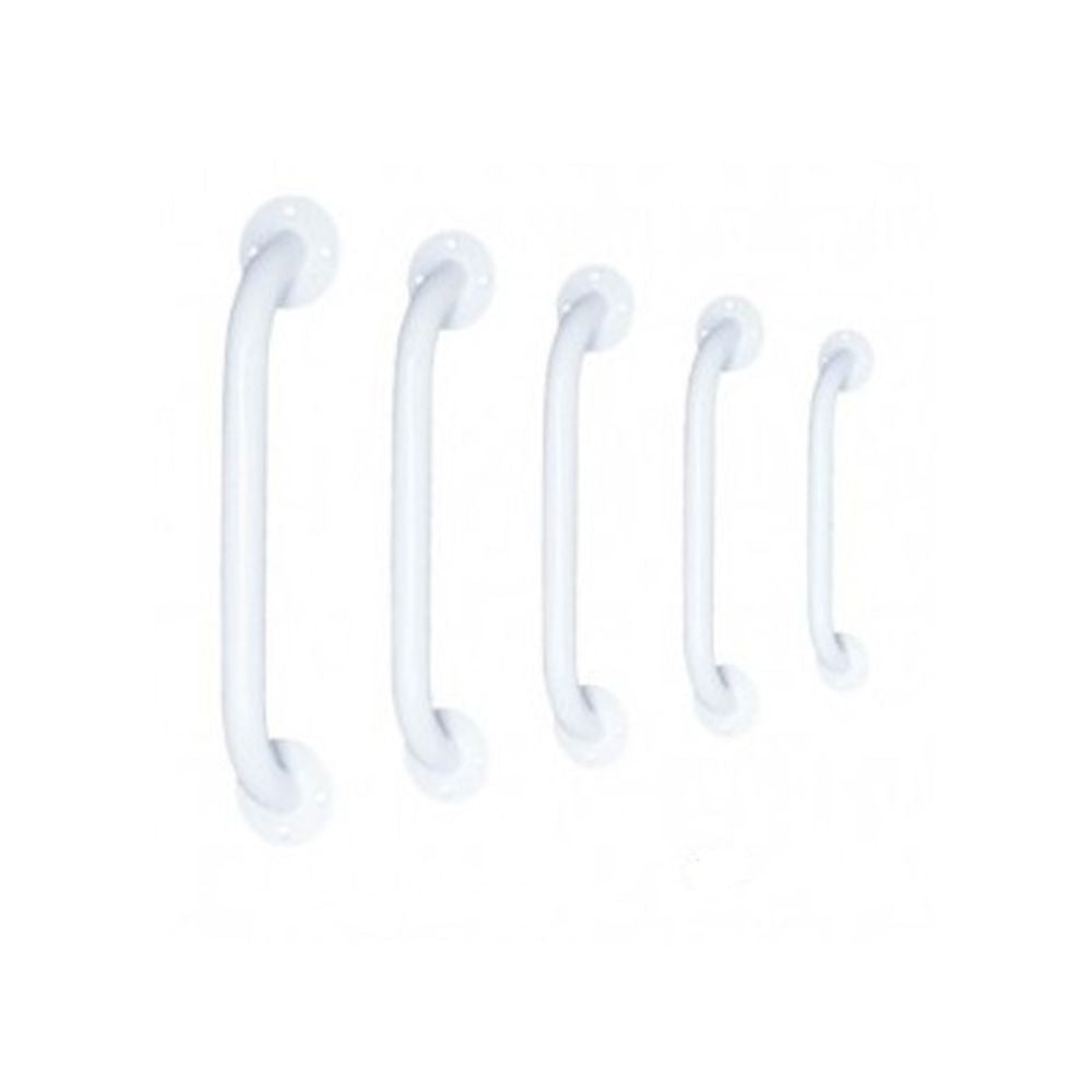 Barra de baño recta esmaltada blanca de 30 cm, con soportes circulares