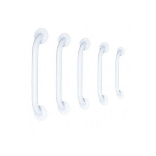 Barra de baño recta esmaltada blanca de 30 cm, con soportes circulares