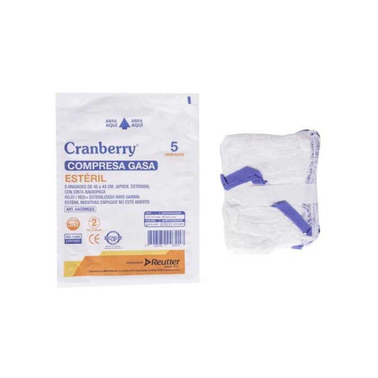 Compresa gasa estéril 45x45 cm en paquete con 5 unidades; gasa blanca doblada