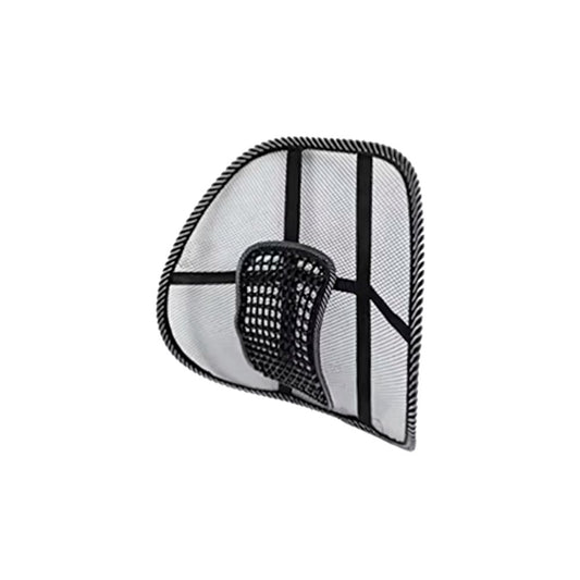 Cojín lumbar anatómico con funda rayada blanco/gris y malla negra frontal