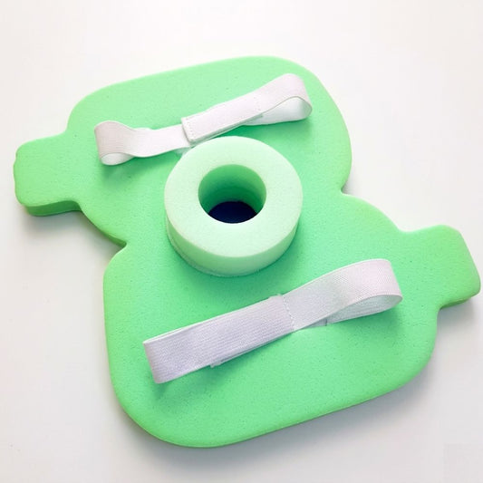 Codera antiescara de espuma verde con orificio circular y correas ajustables