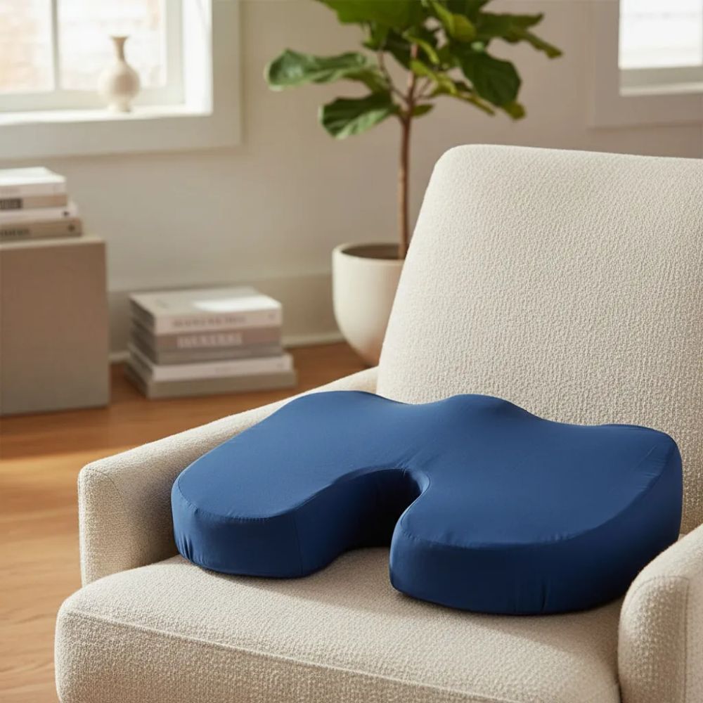 Cojín amortiguador para coxis, azul, forma U