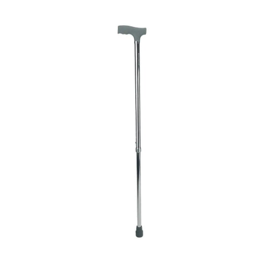 Bastón de apoyo ajustable con empuñadura gris y punta de goma