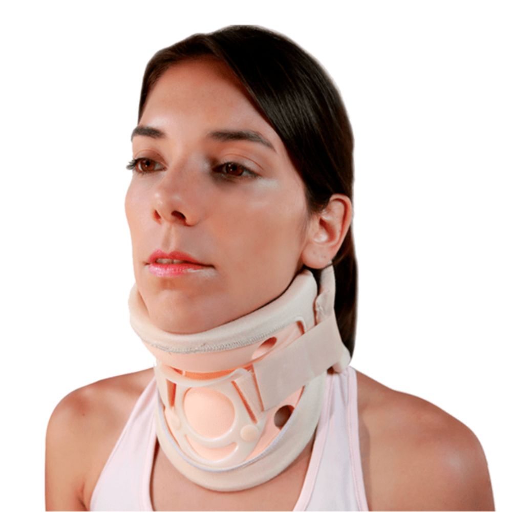 Cuello cervical Filadelfia CC-020: collar beige con soporte ajustable alrededor del cuello
