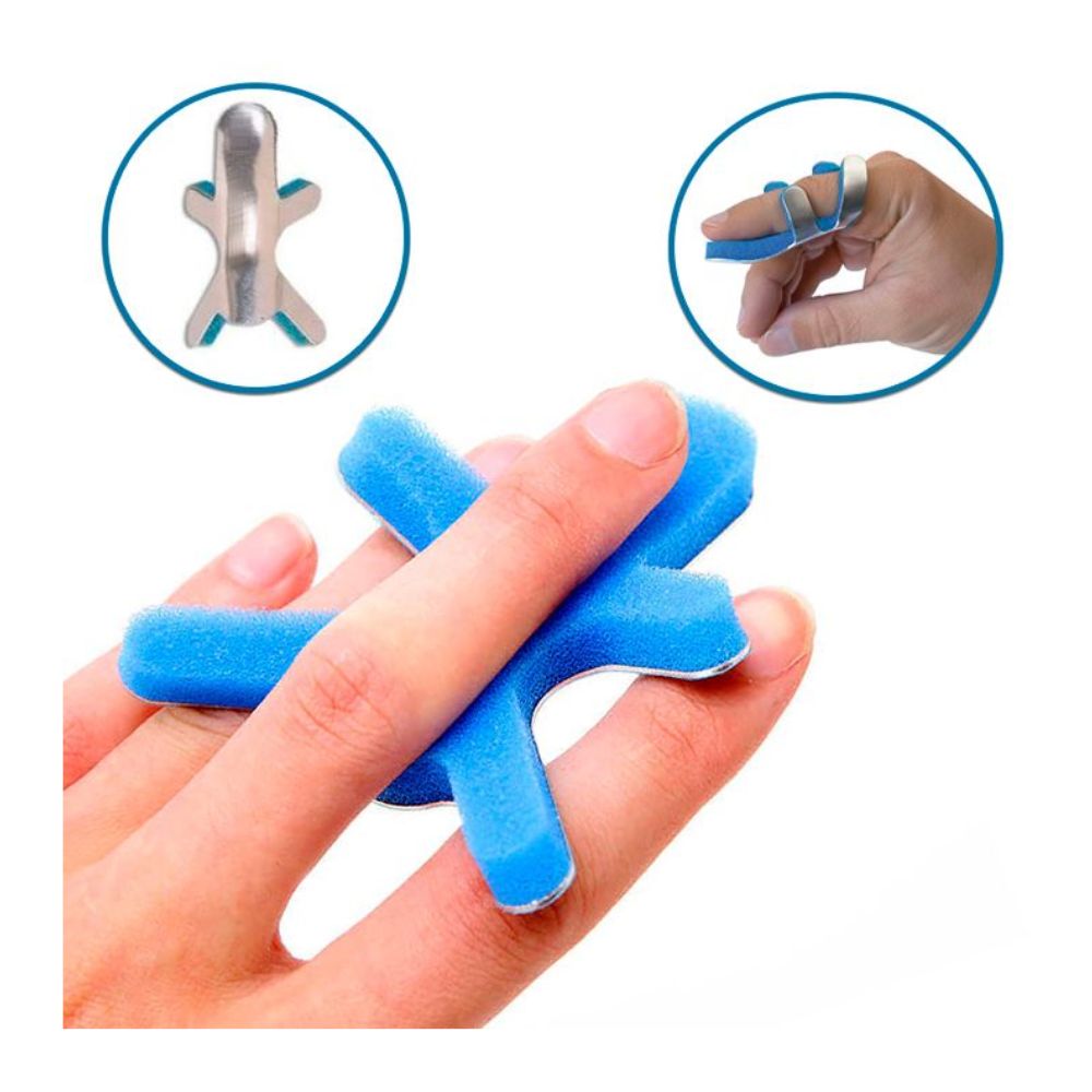 Ferula de dedo tipo rana azul de espuma, con soporte para dedo