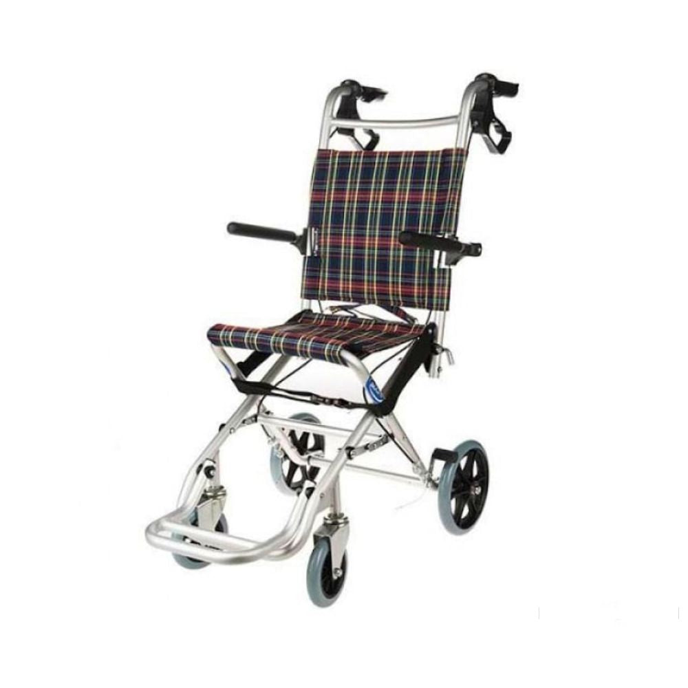 Silla de ruedas Paseo Ligth de aluminio, asiento y respaldo de tela a cuadros