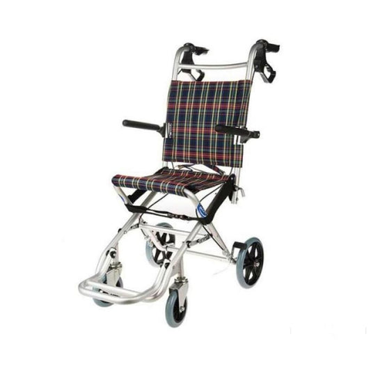 Silla de ruedas Paseo Ligth de aluminio, asiento y respaldo de tela a cuadros