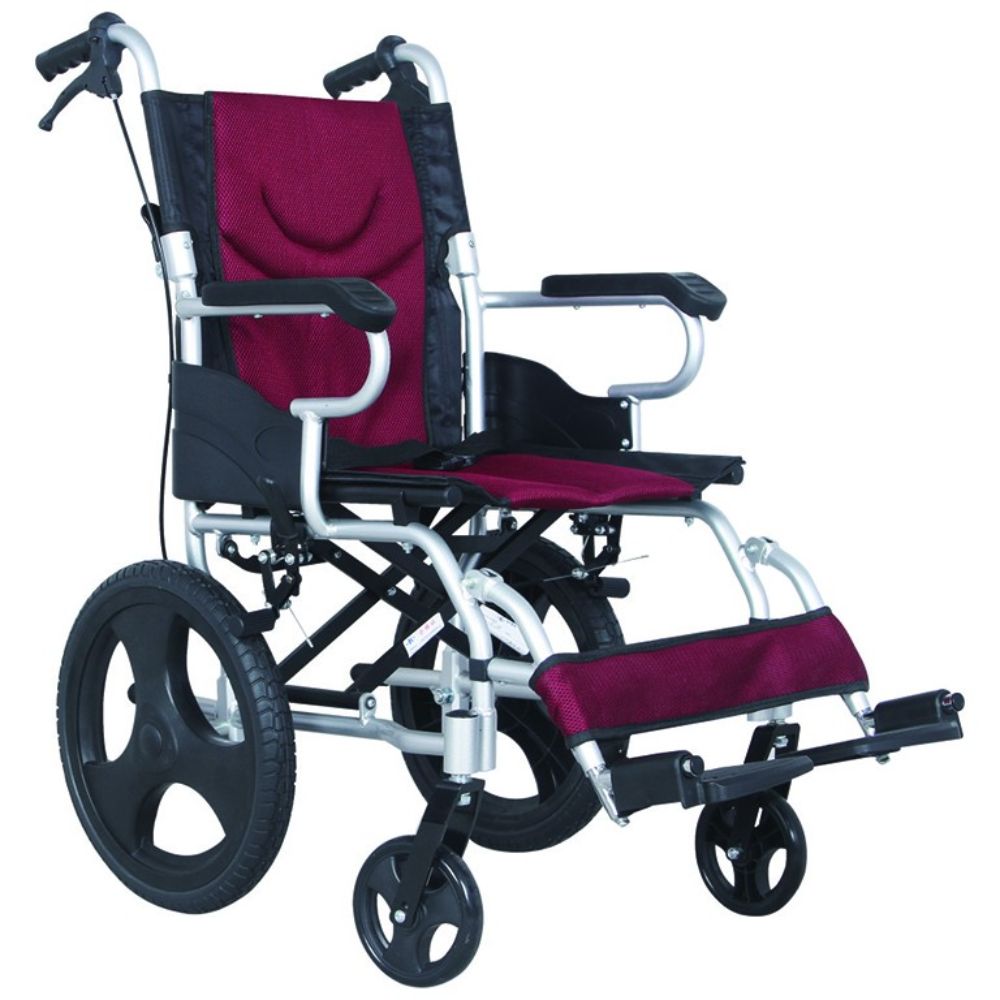 Silla de ruedas bariátrica 125 kg New, asiento y respaldo burdeos