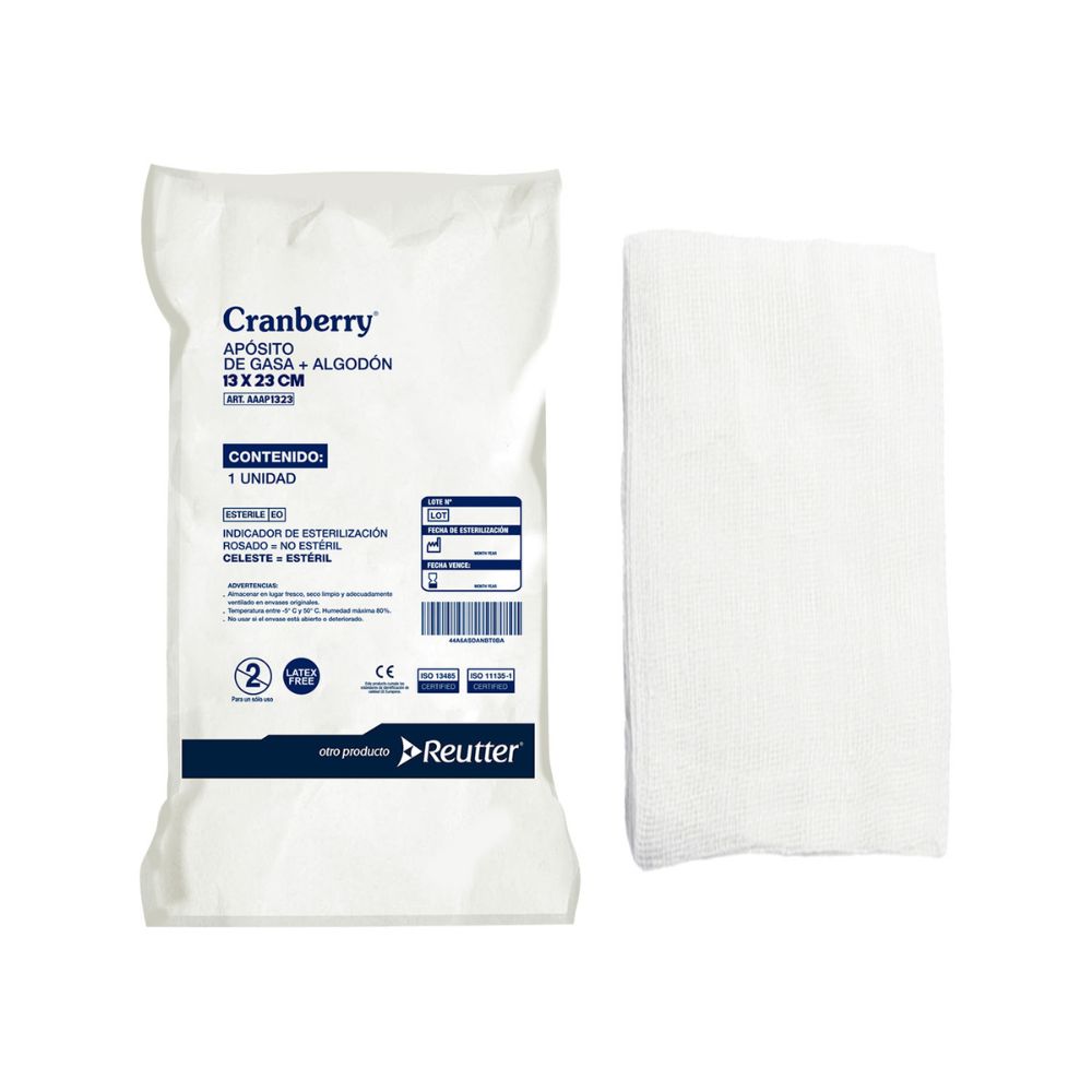 Aposito de gasa + algodón estéril 13 x 23 cm; apósito blanco y presentación