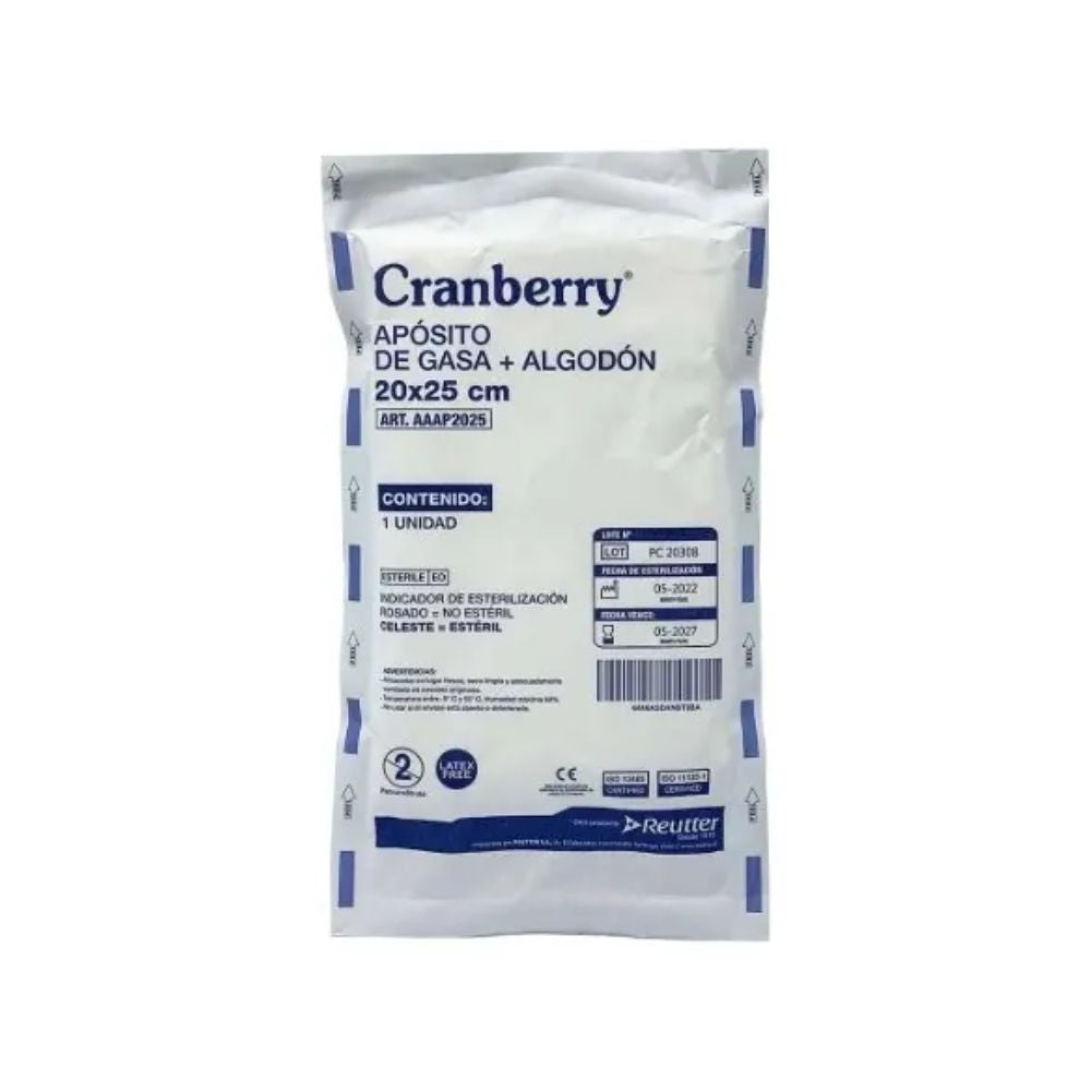 Aposito de gasa + algodón estéril 20 x 25 cm; apósito blanco y bolsa