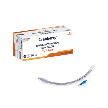 Tubo endotraqueal con balón Nº 7,5 mm, curvado transparente con balón y conector azul