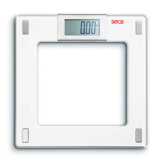 Balanza digital de piso Seca Mod 807: pantalla LCD y plataforma cuadrada