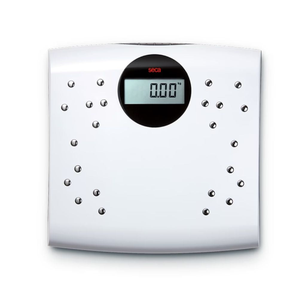 Balanza digital seca 804 con pantalla LCD y superficie blanca, para medición de grasa