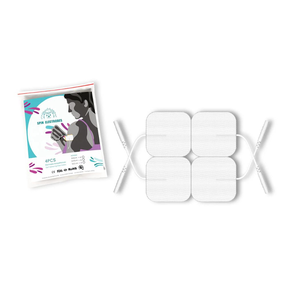 Electrodos TENS 5x5 cm, set de 4 parches adhesivos con cables
