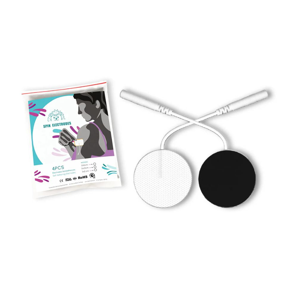 Electrodos redondos TENS 3,2 cm, set de 4; almohadillas blancas y negras