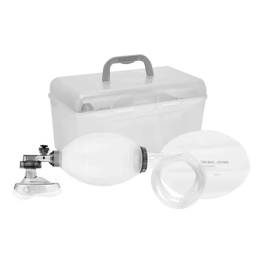 Resucitador manual con mascarillas y bolsa, incluye válvula y estuche