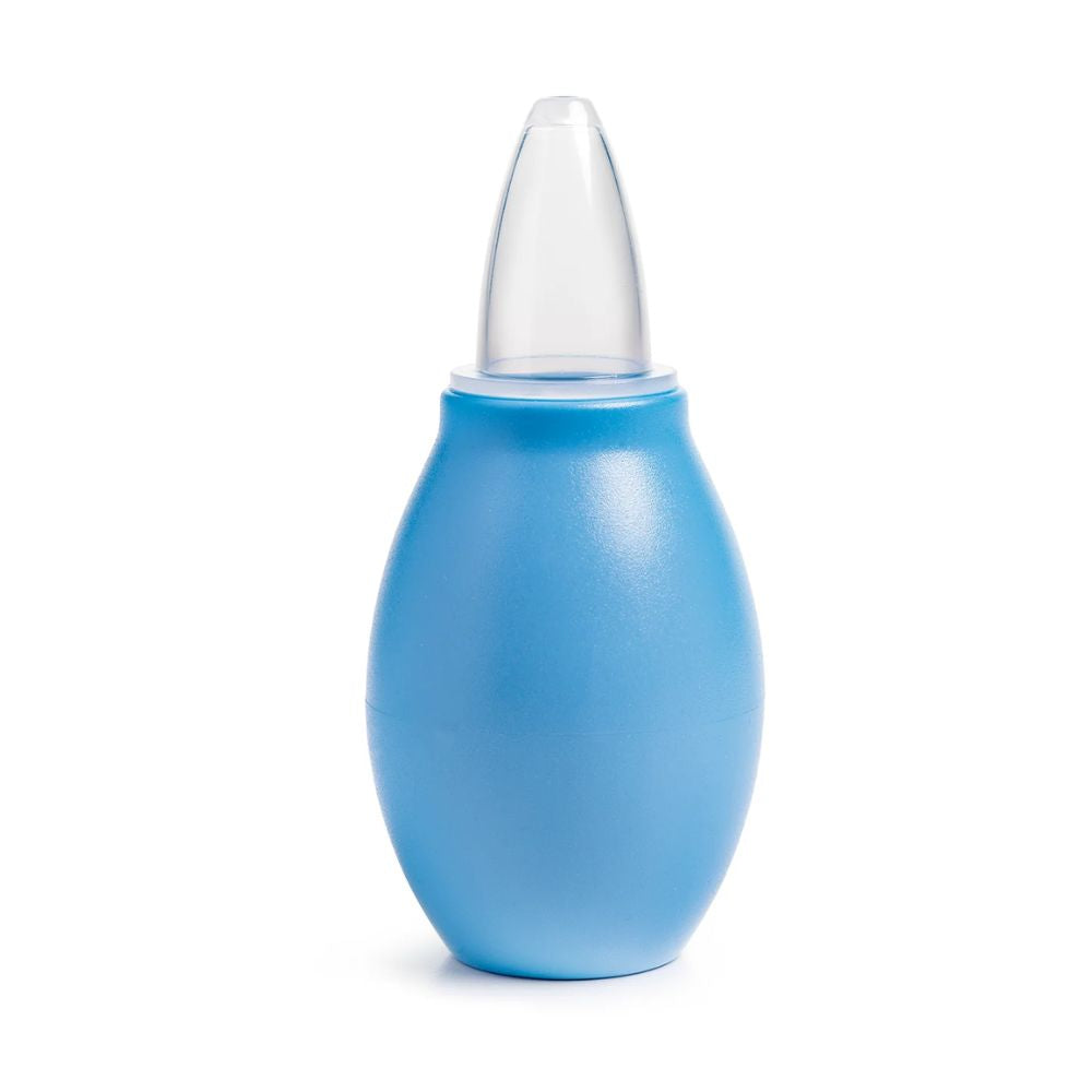 Aspirador nasal tipo pera azul com bico transparente