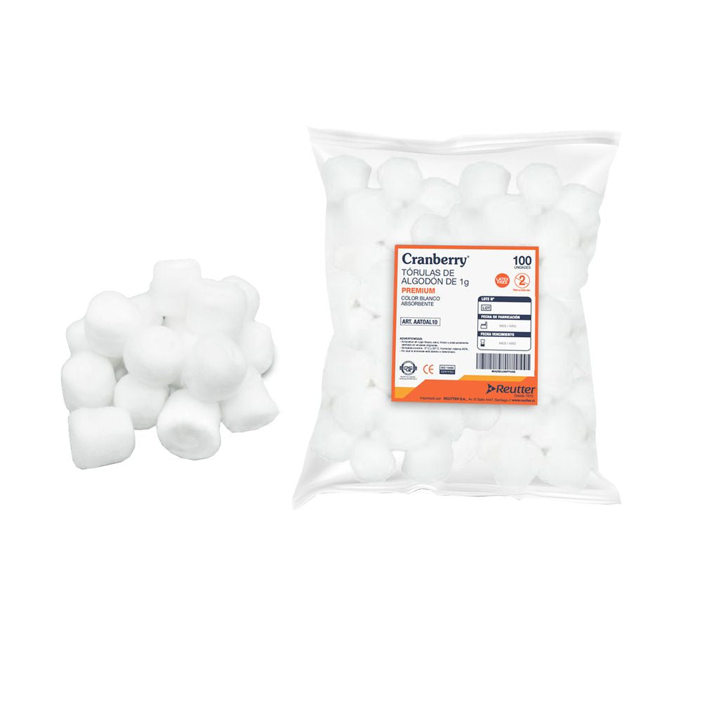 Torulas de algodón blanco en bolsa, 1 g (100 unidades)