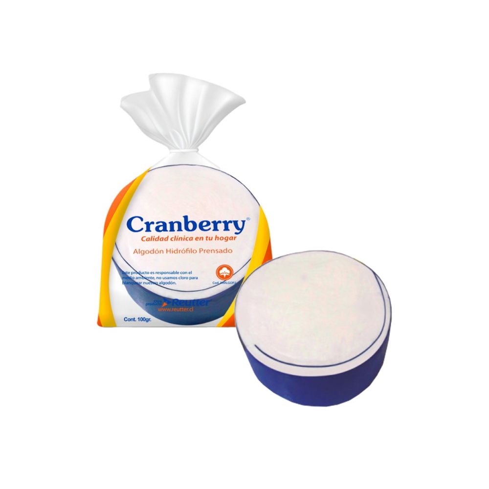 Algodón hidrófilo prensado premium Cranberry, formato 100 g, paquete y bola