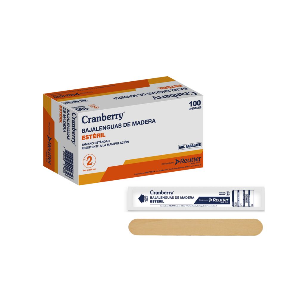 Bajalenguas de madera estéril Cranberry CJX100, incluye caja y 1 espátula