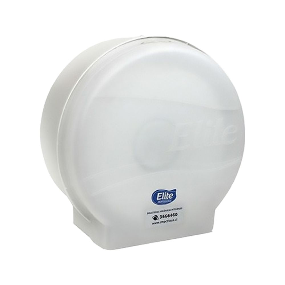 Dispensador de papel higiénico acrílico transparente, vista frontal redondeada