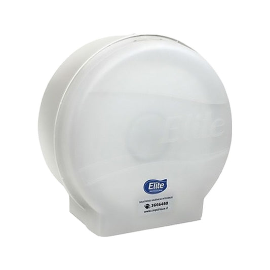 Dispensador de papel higiénico acrílico transparente, vista frontal redondeada