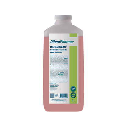 Jabón clorhexidina gluconato 2% en botella 1 L, etiqueta frontal