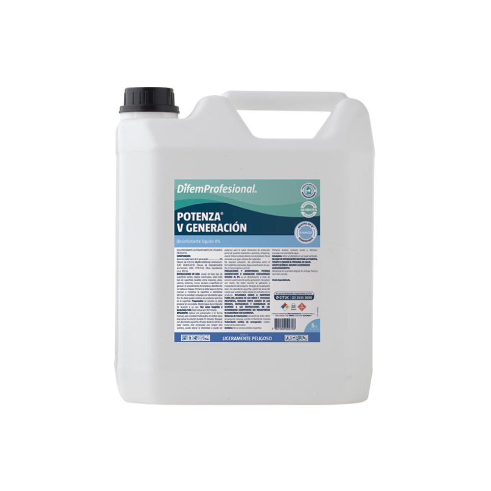 Bidón de desinfectante líquido Potenza con asa y tapa negra, formato 5 lt