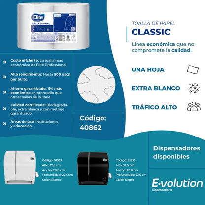 Toalla de papel Classic 40862, una hoja extra blanco, uso tráfico alto
