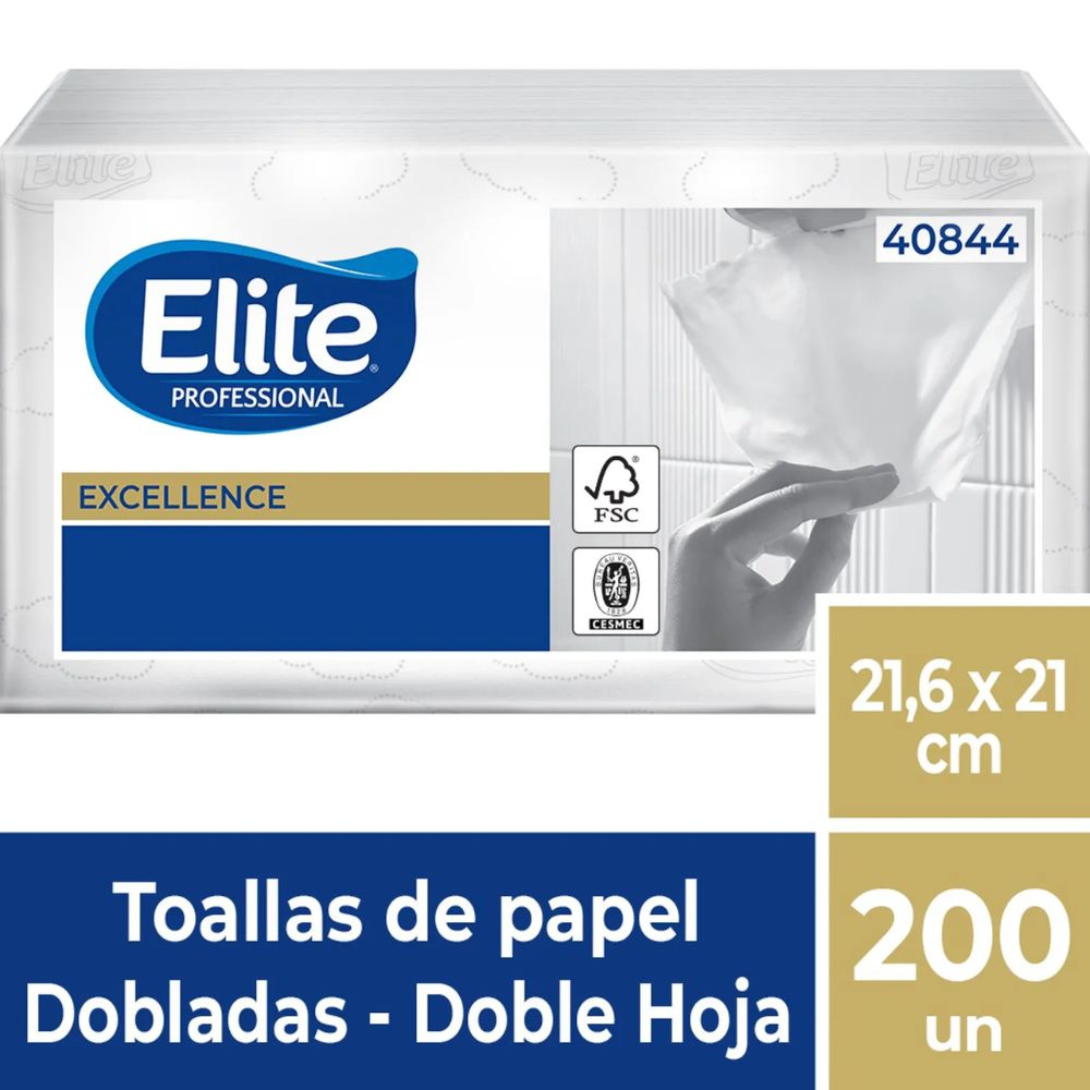 Paquete de toallas de papel dobladas Elite Professional, blanco, vista frontal y código 40844