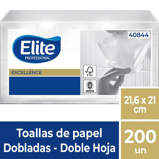 Paquete de toallas de papel dobladas Elite Professional, blanco, vista frontal y código 40844