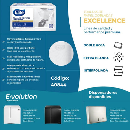 Paquete de toallas de papel dobladas Elite Professional, blanco, con código 40844
