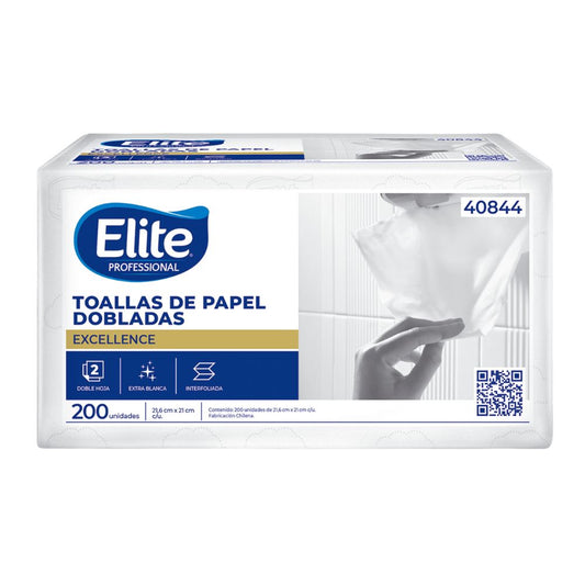 Paquete de toallas de papel dobladas Elite Professional, blanco, 200 hojas