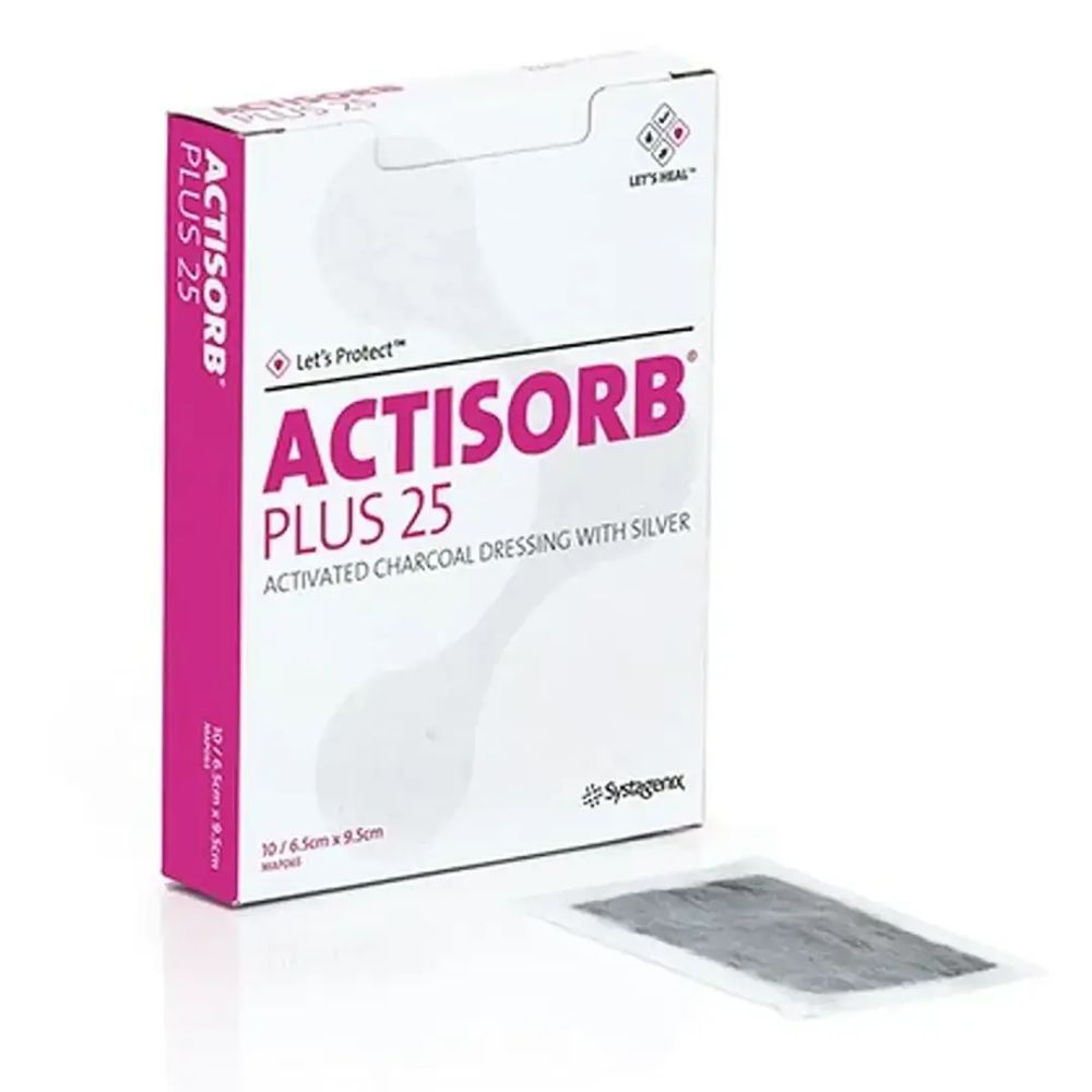 ACTISORB Plus 25 apósito de carbón activado con plata en caja