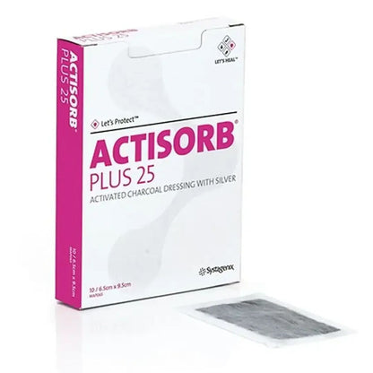 ACTISORB Plus 25 apósito de carbón activado con plata en caja