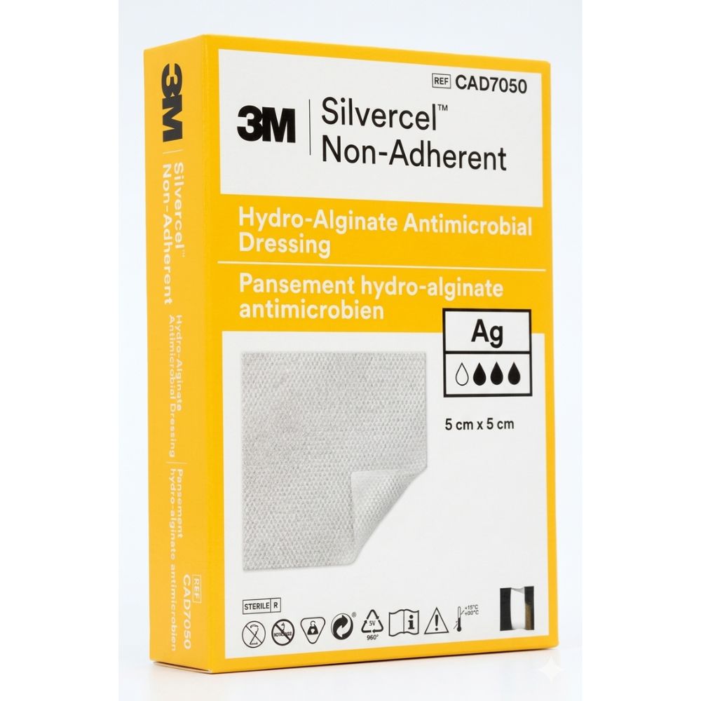 Aposito Silvercel 5x5 no adherente, hidro-alginato antimicrobiano con Ag (REF CAD7050)