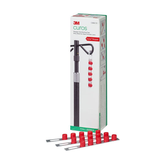 Curos protector desinfectante Luer hembra rojo; estuche y tapas para conector