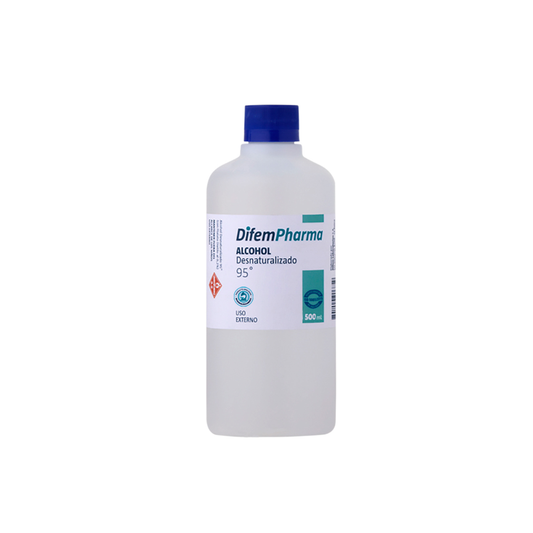 Alcohol etílico desnaturalizado 95°, botella con tapa azul DifemPharma, 500 ml
