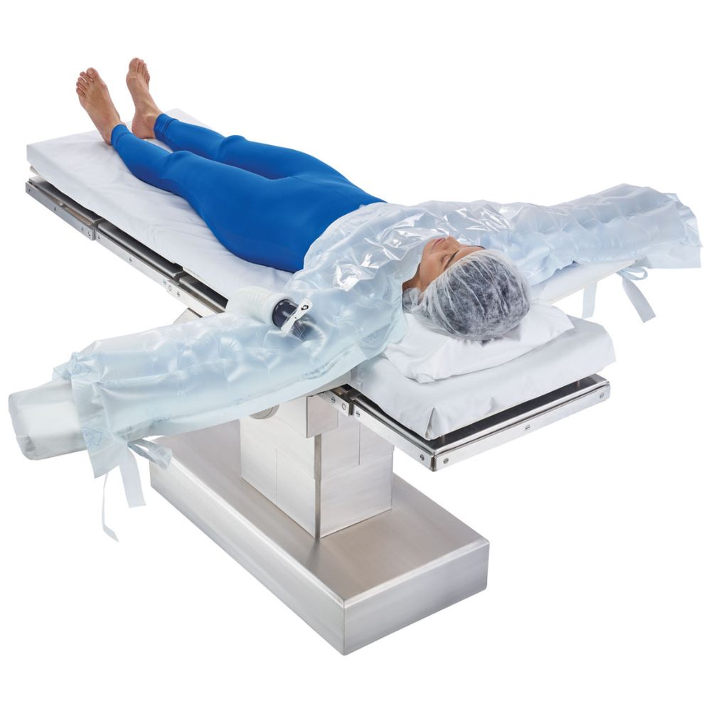 Manta sobre paciente 3M Bair Hugger 62200 x 10, funda azul y blanca con conexiones