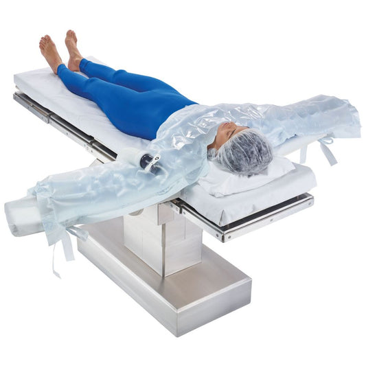 Manta sobre paciente 3M Bair Hugger 62200 x 10, funda azul y blanca con conexiones