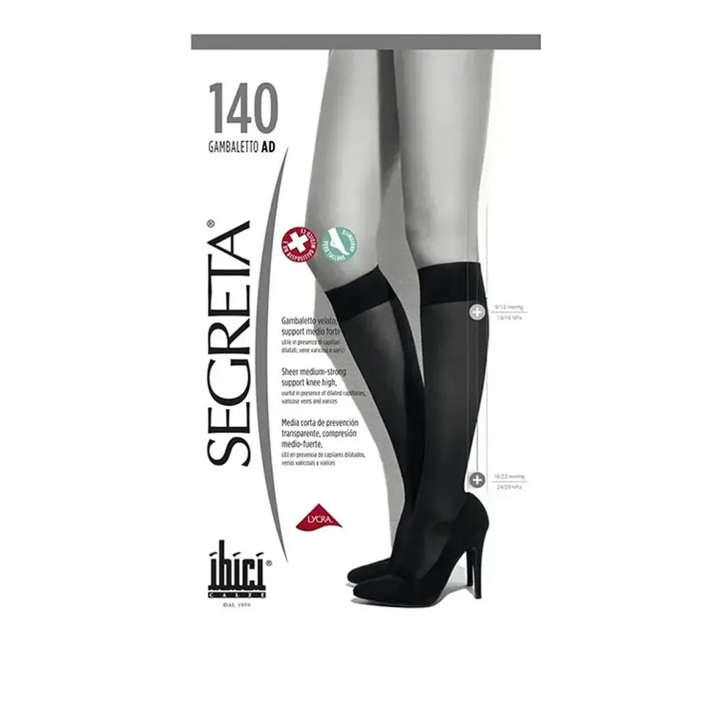 Gambaletto compresión 140 mmHg, negro, indicado para 18-22, talón visible