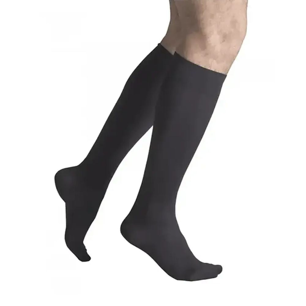 Calceta de compresión de algodón 14-18MMHG, negra, hasta la rodilla