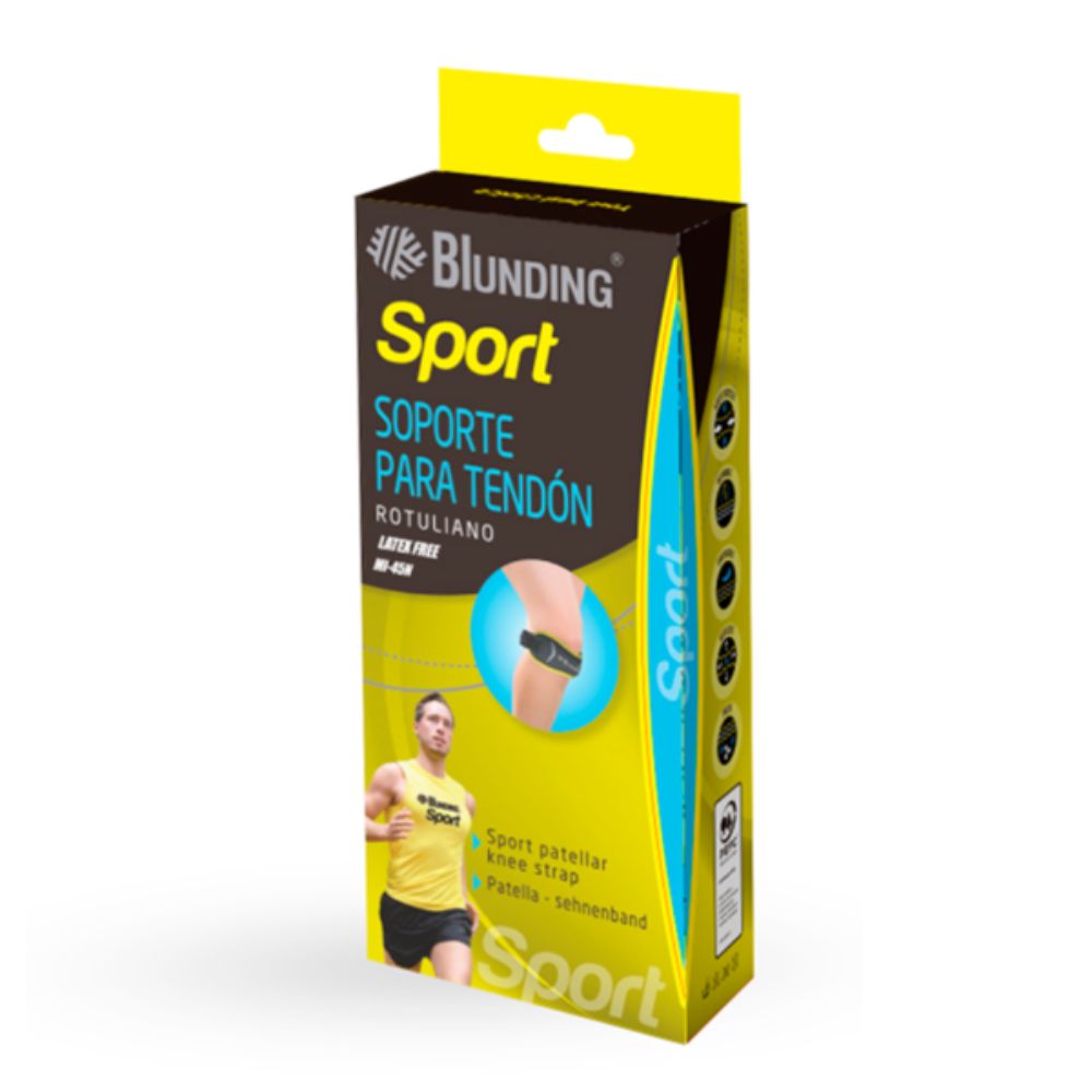 Caja de soporte rotuliano Blunding Sport, amarillo y negro